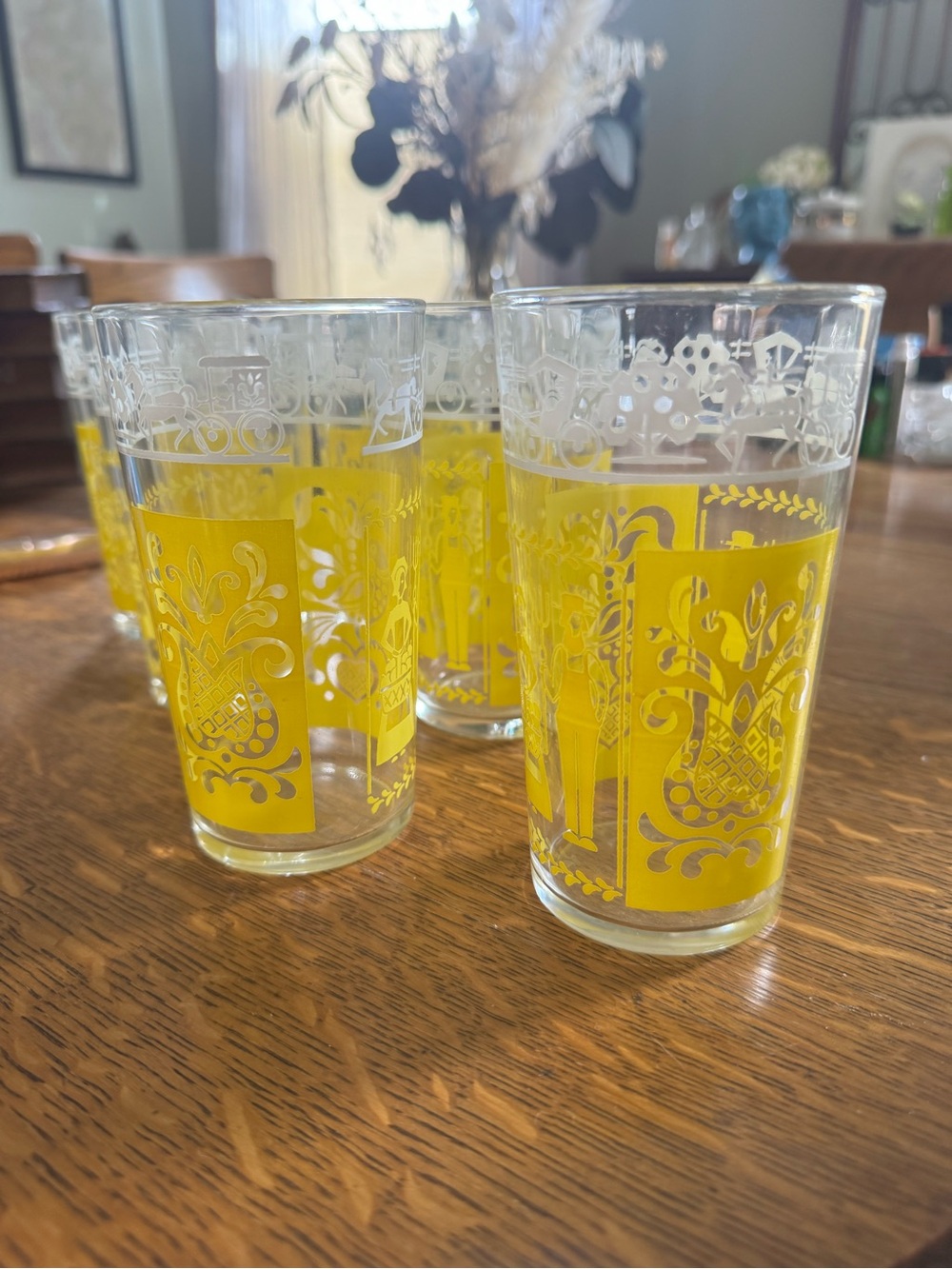 Bright Yellow Butter Print Patterned Glass Tumblers - Set of 6